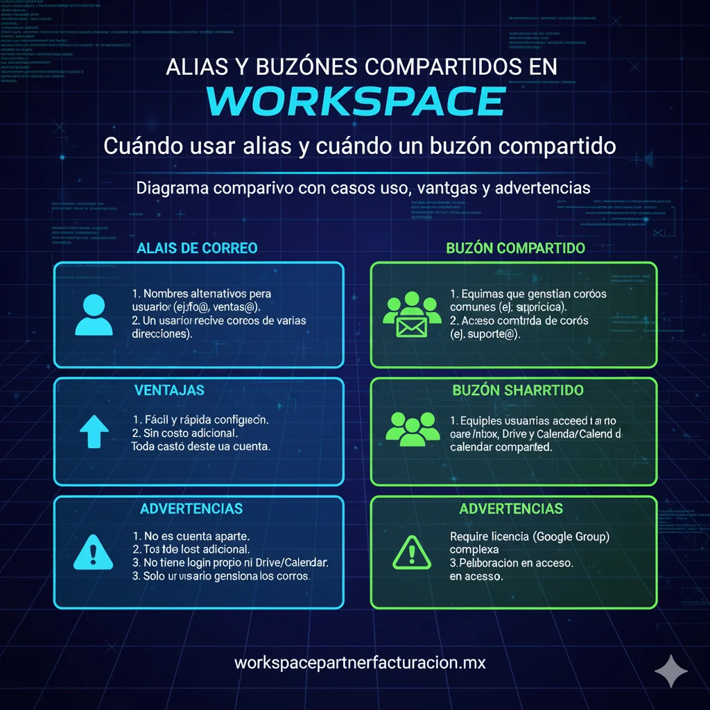 alias y buzones compartidos en Workspace
