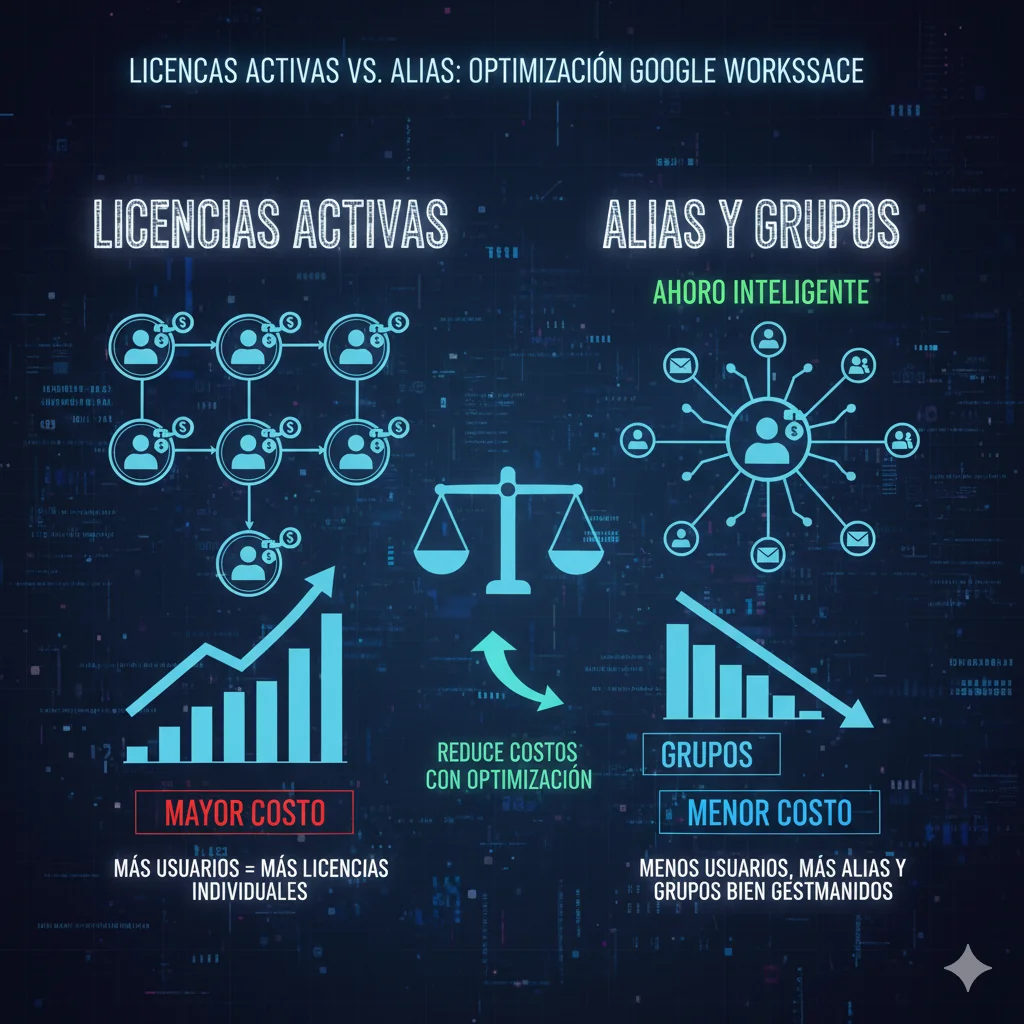bajar costo de Google Workspace con alias y grupos