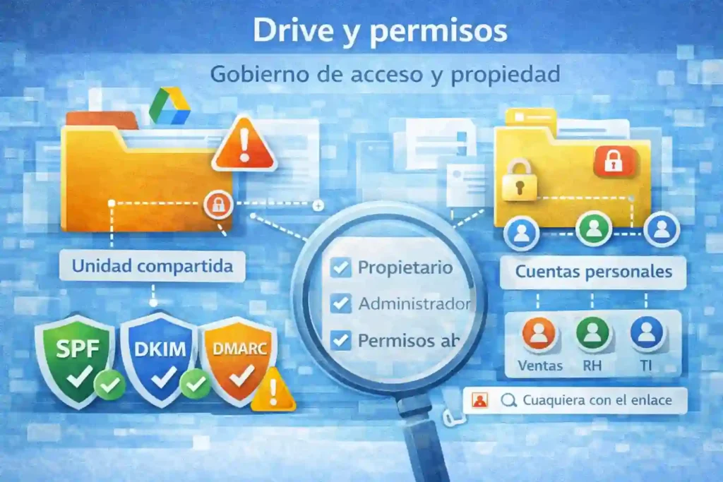 drive-permisos-gobierno	Google Workspace activo pero mal configurado en Drive y permisos de archivos