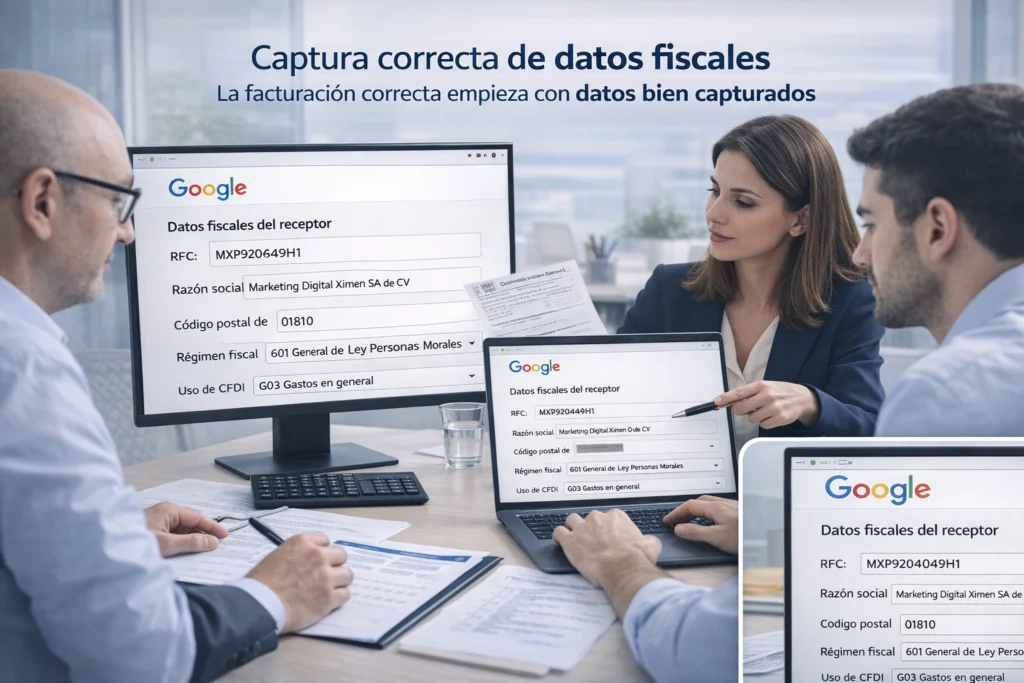 proveedor de Google Workspace capturando RFC, razón social y uso CFDI para empresa en México