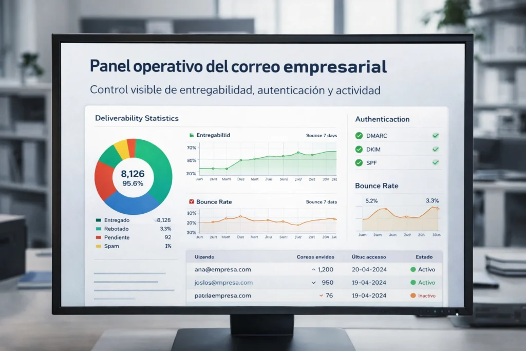 servicio de email empresarial para cumplimiento fiscal con panel operativo y métricas de entrega