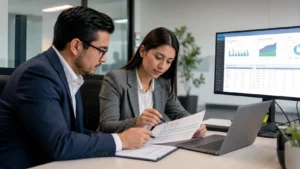 Equipo de finanzas verificando datos fiscales y perfil de pagos de una cuenta cloud empresarial