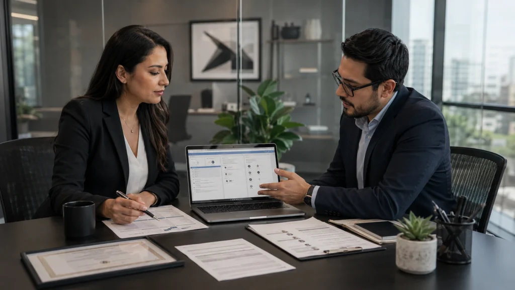 Responsable de empresa verificando datos fiscales antes de contratar Google Workspace en México
