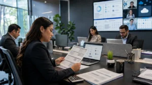 Equipo administrativo utilizando Google Workspace con factura mexicana y soporte de Cobalt Blue Web